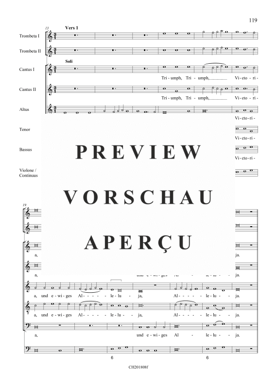 gallery: Triumph, Triumph, Victoria (aus: Fest-, Buß- und Danklieder), , (5 Vokalstimmen, 2 Trompeten, 3 Instrumente und Continuo)