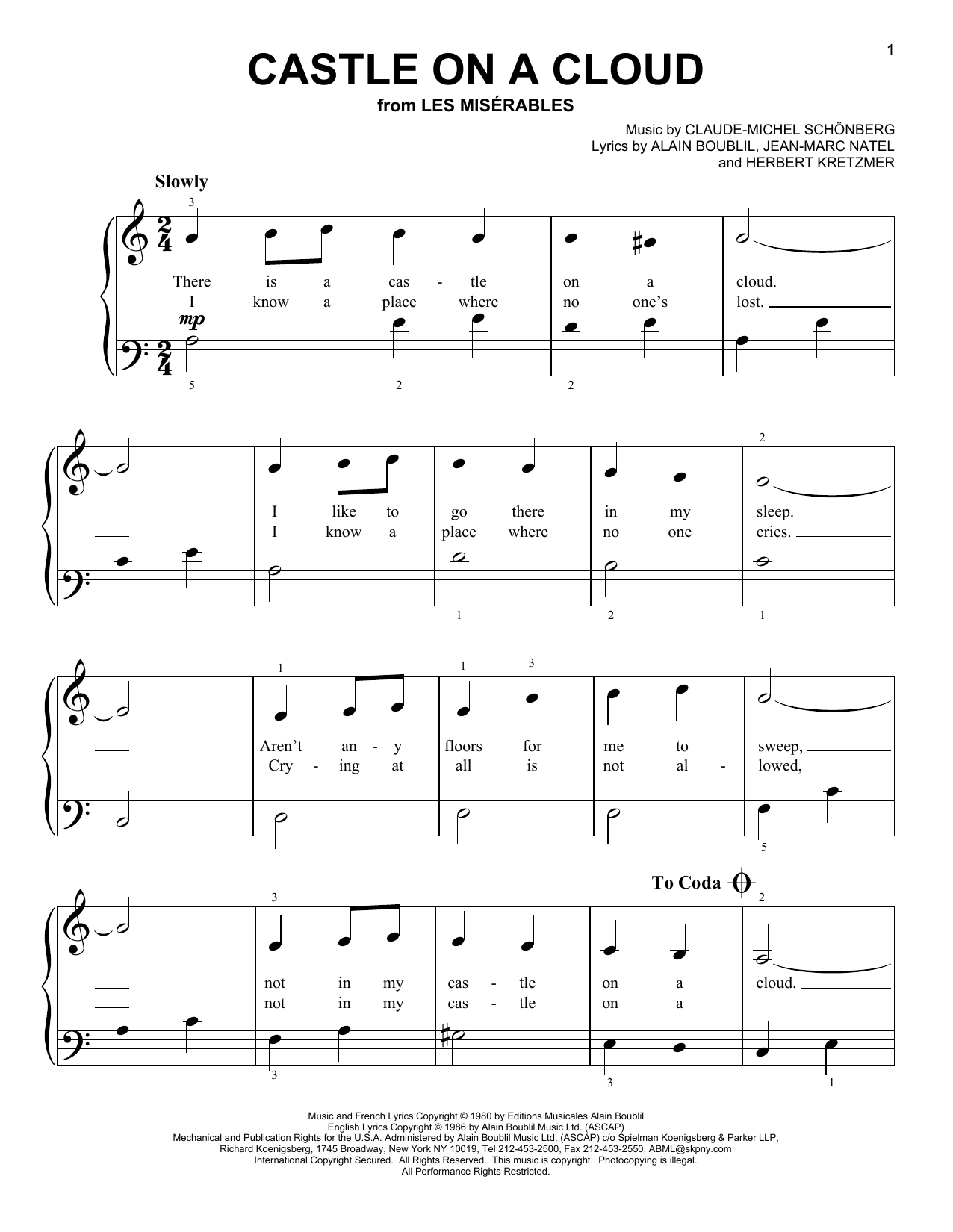 Produktgalerie: Seite 1 von 1 Castle On A Cloud, Claude-Michel Schonberg, Klavier