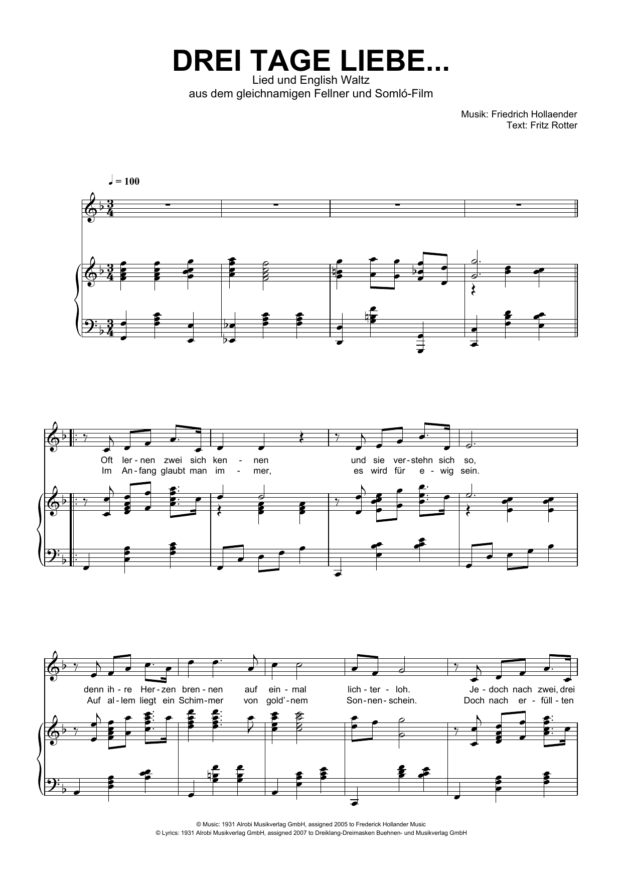 Produktgalerie: Seite 1 von 1 Drei Tage Liebe, Friedrich Hollaender, Gesang, Klavier