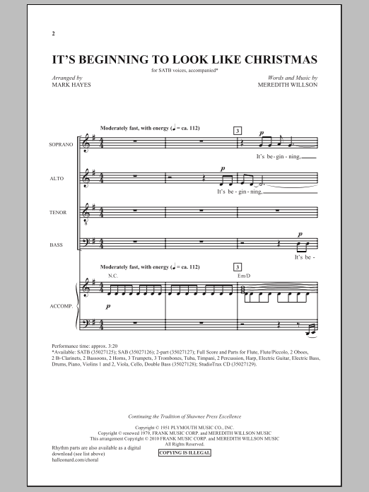 Product picture to: It's Beginning To Look Like Christmas (arr. Mark Hayes)
