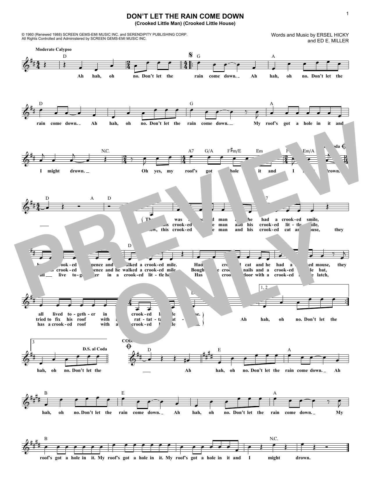 Produktgalerie: Seite 1 von 1 Don't Let The Rain Come Down (Crooked Little Man) (Crooked Little House), Serendipity Singers, Melodieinstrument