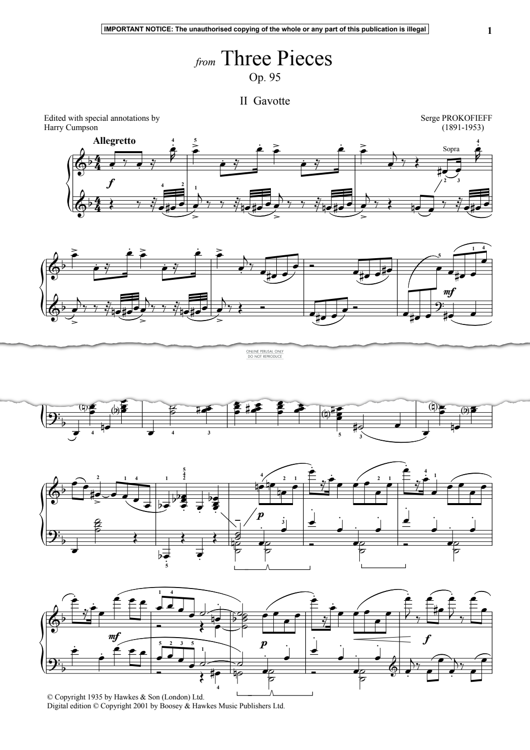 Produktgalerie: Seite 1 von 1 Gavotte from Three Pieces, Op. 95, Serge Prokofieff, Klavier