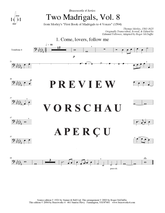 Produktgalerie: Seite 11 von 12 Zwei Madrigale Vol. 8 , , (Posaunen-Quartett)