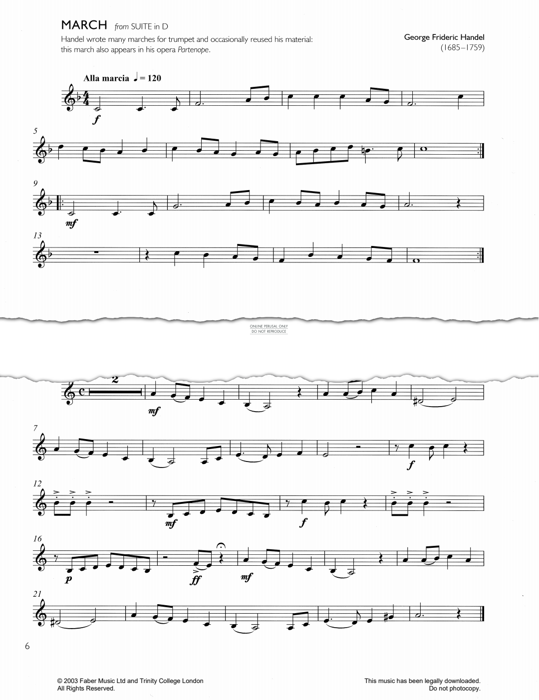 Produktgalerie: Seite 1 von 1 March (from 'Suite In D'), George Frideric Handel, Klavier, Trompete