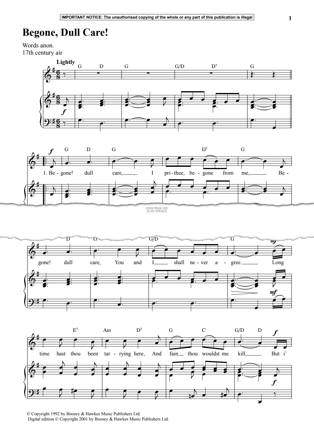 Produktgalerie: Seite 1 von 1 Begone, Dull Care!, Anon, Gesang, Klavier