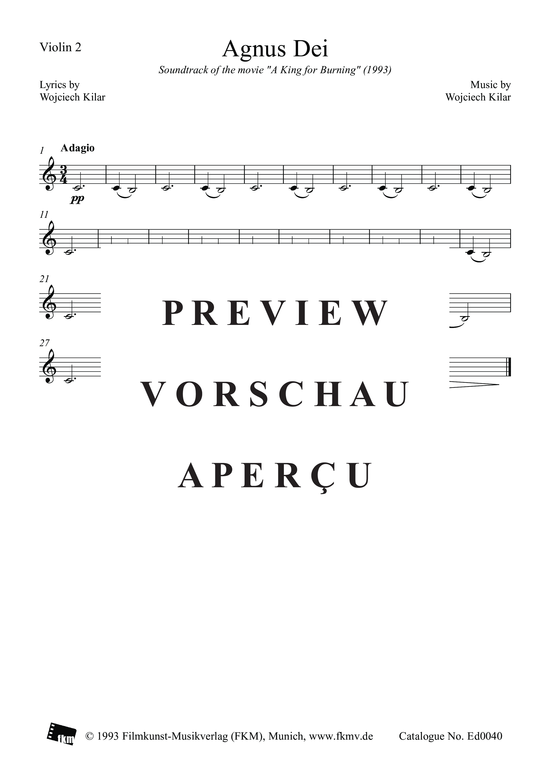 gallery: König der letzten Tage - Agnus Dei: Violine 2 , , (Geige)