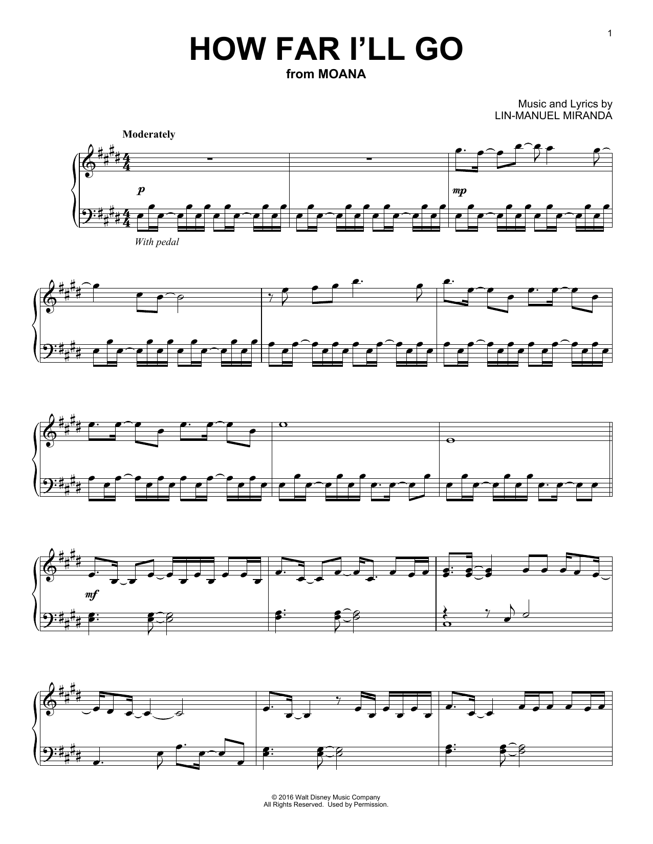 Product gallery: Page 1 of 1 How Far I'll Go (from Moana), Lin-Manuel Miranda