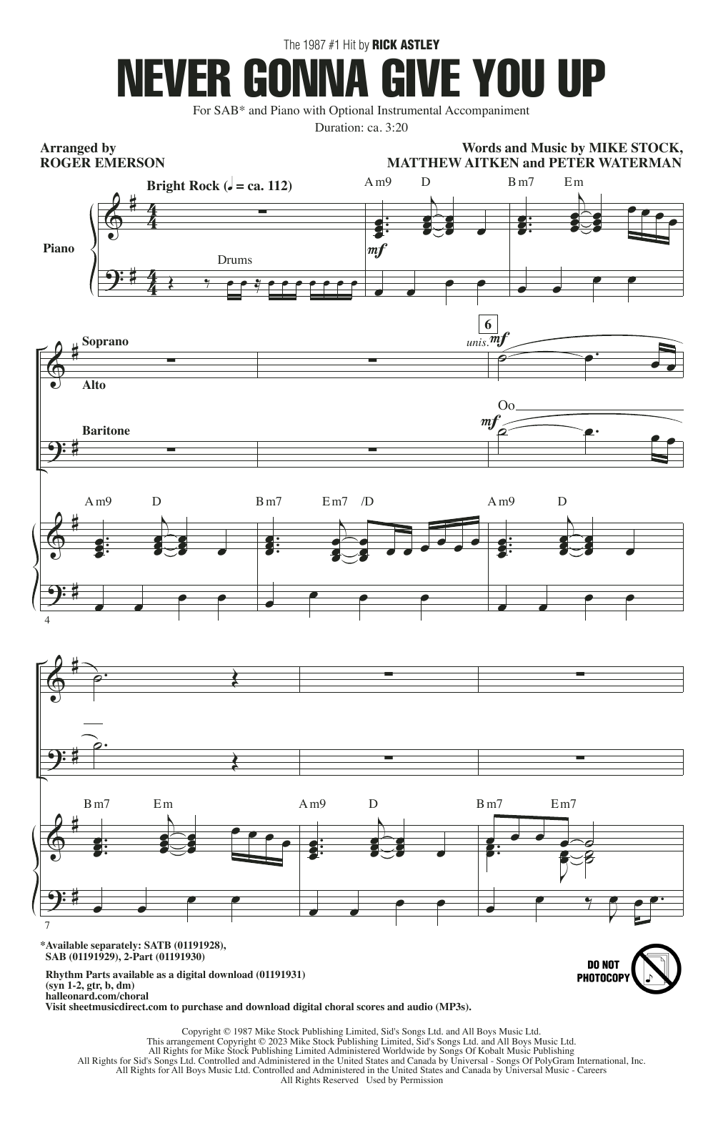 Produktbild zu: Never Gonna Give You Up (arr. Roger Emerson)