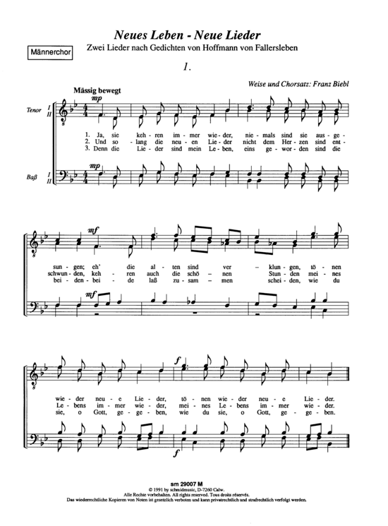 Product picture to: Neues Leben - Neue Lieder Zwei Lieder nach Gedichten von Hoffmann von Fallersleben