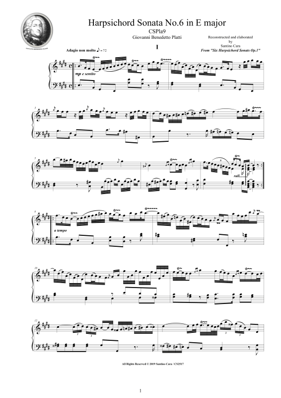 Produktbild zu: Cembalo Sonate Nr. 6 in E-Dur Op. 1Giovanni Benedetto Platti