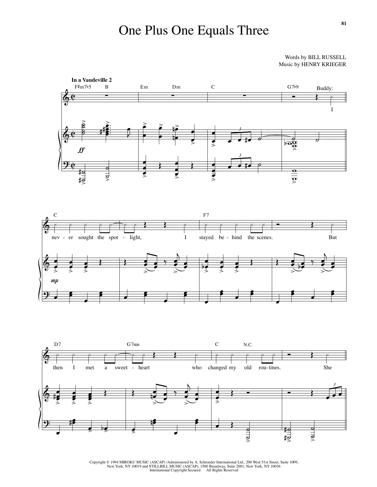 Produktgalerie: Seite 1 von 1 One Plus One Equals Three (from Side Show), Henry Krieger, Gesang, Klavier