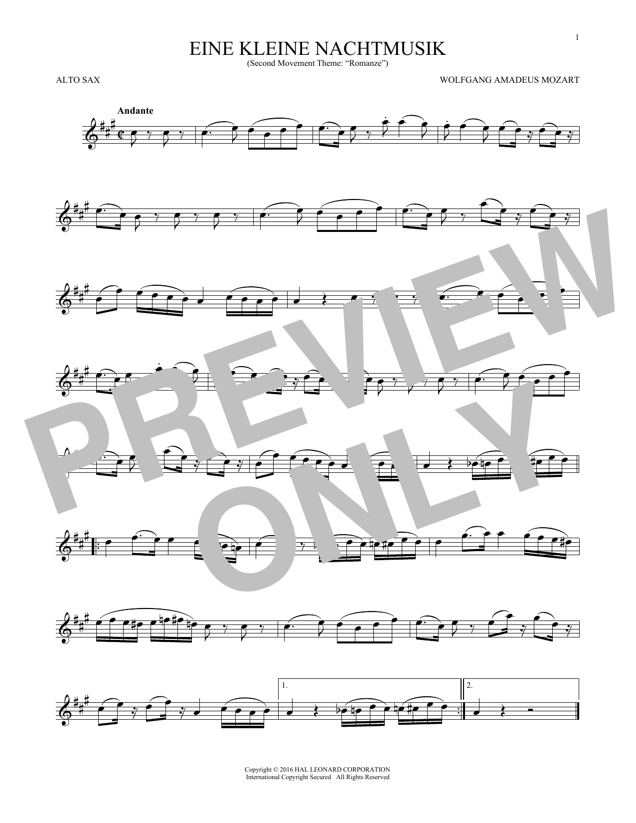 Product gallery: Page 1 of 1 Eine Kleine Nachtmusik ("Romance"), Second Movement, Wolfgang Amadeus Mozart