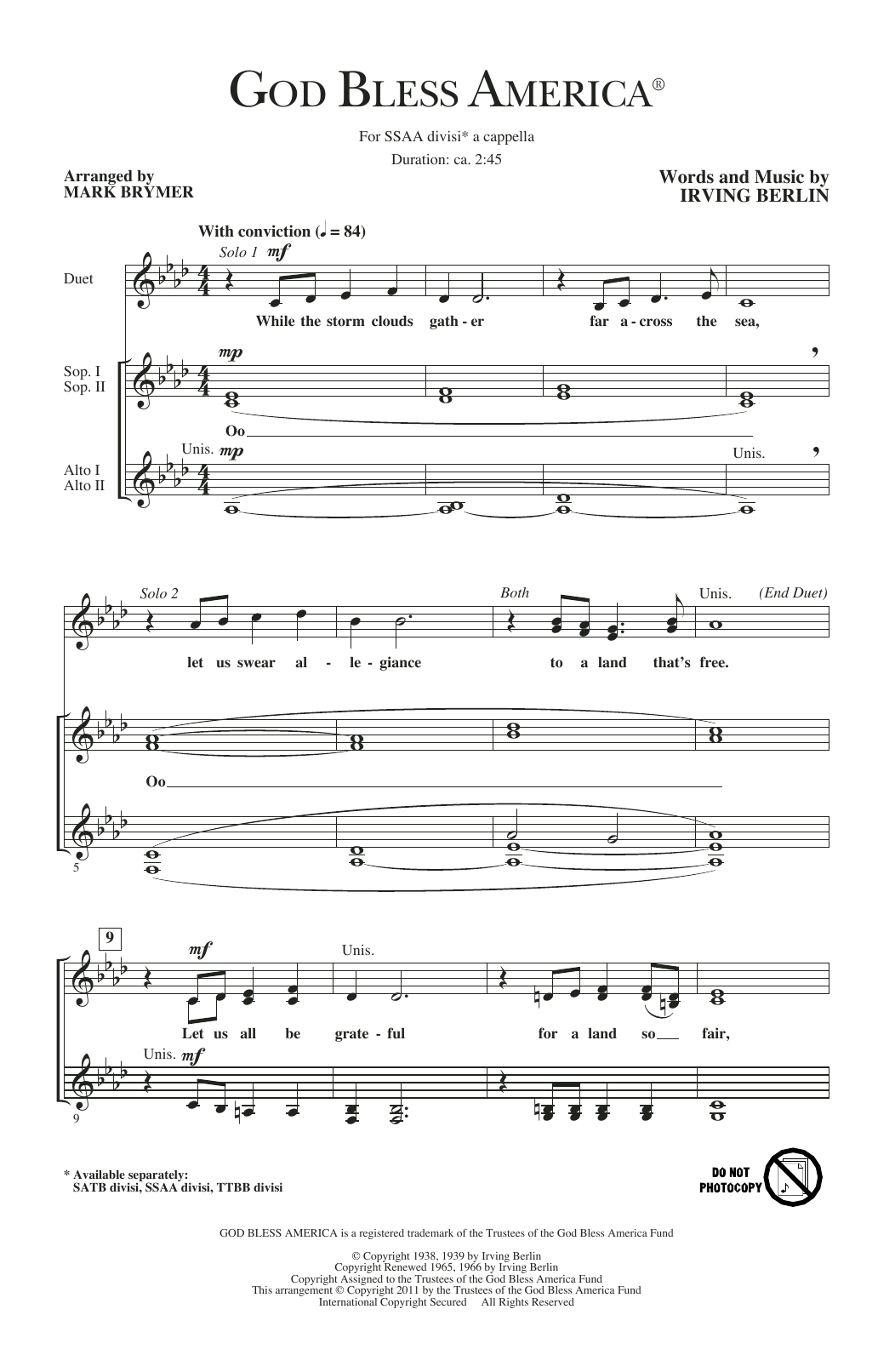 Produktgalerie: Seite 1 von 1 God Bless America (arr. Mark Brymer), Irving Berlin, Chor