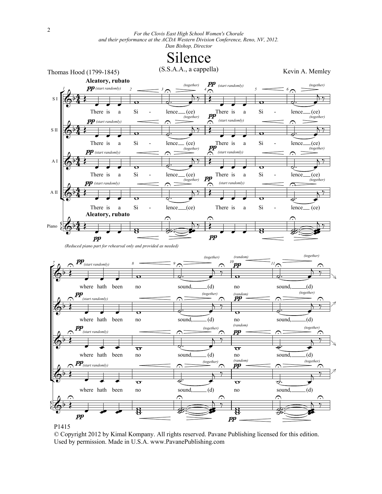 Produktgalerie: Seite 1 von 1 Silence, Kevin A. Memley, Chor