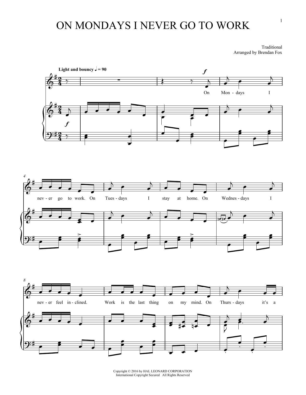 Produktgalerie: Seite 1 von 1 On Mondays I Never Go To Work, Traditional, Gesang, Klavier
