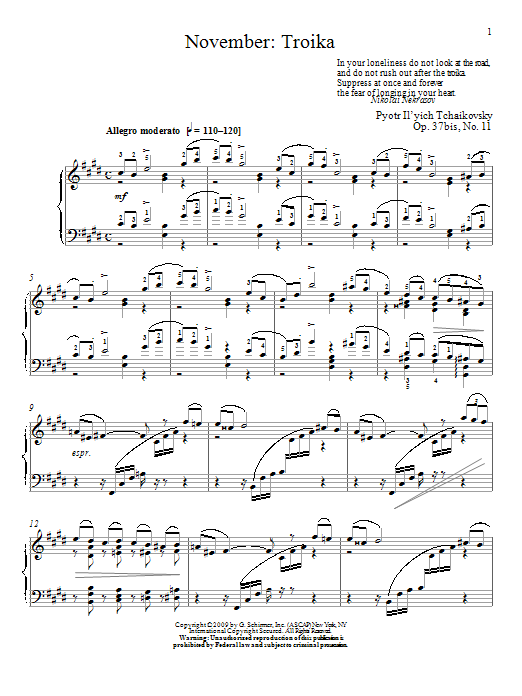 Product gallery: Page 1 of 1 November: Troika, Pyotr Il'yich Tchaikovsky