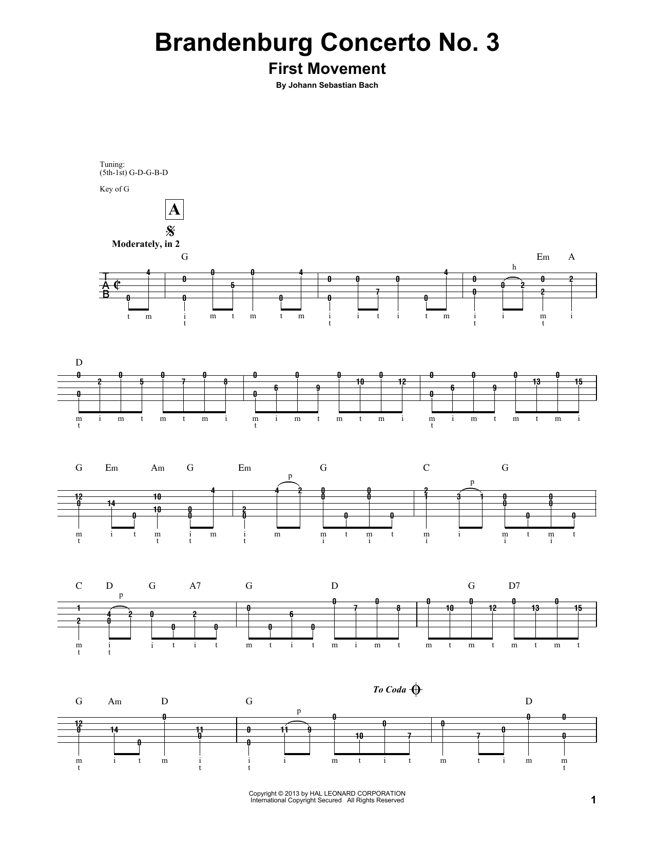 Produktgalerie: Seite 1 von 1 Brandenburg Concerto No. 3 (arr. Mark Phillips), Johann Sebastian Bach, Banjo