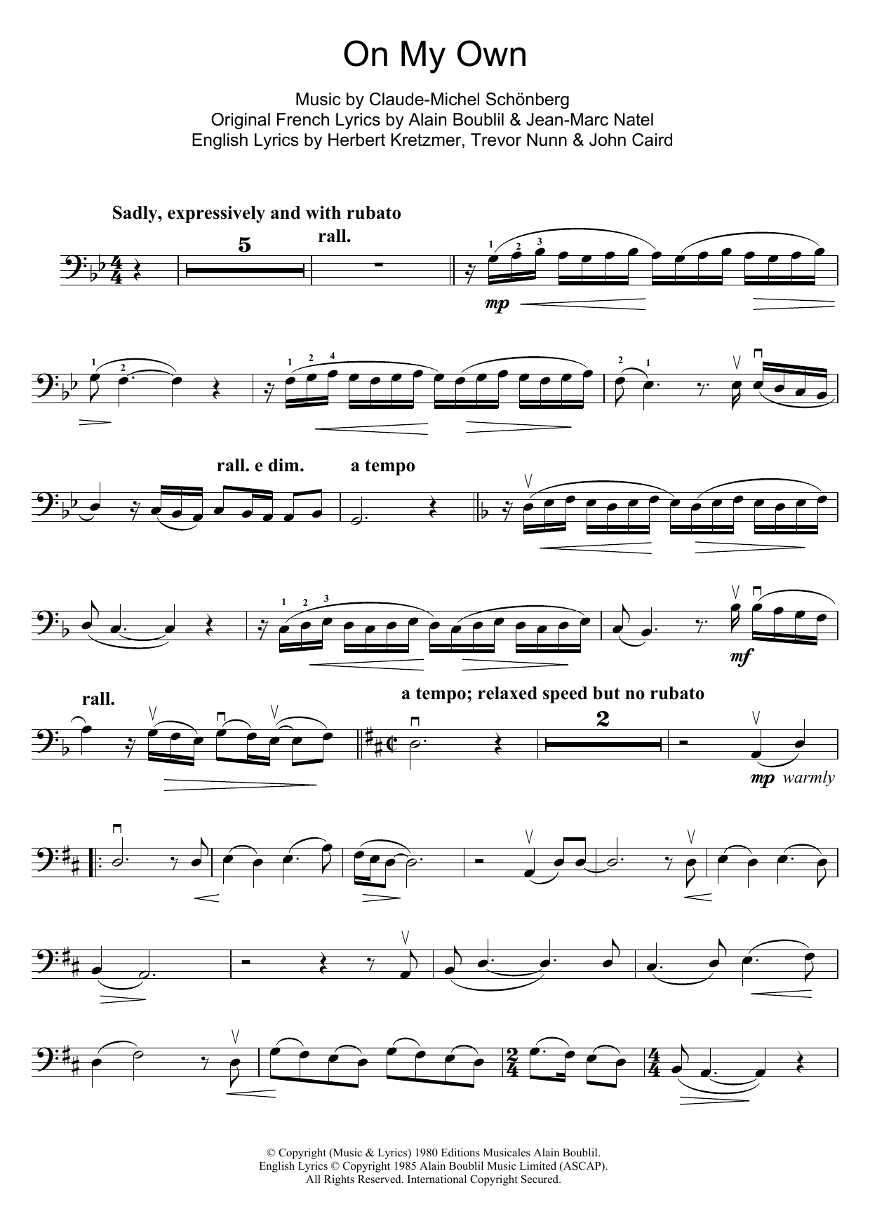 Produktgalerie: Seite 1 von 1 On My Own (from Les Miserables), Boublil and Schonberg, Violoncello