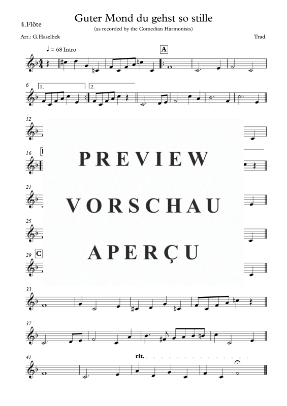Produktgalerie: Seite 8 von 8 Guter Mond du gehst so stille, , Flötenquartett