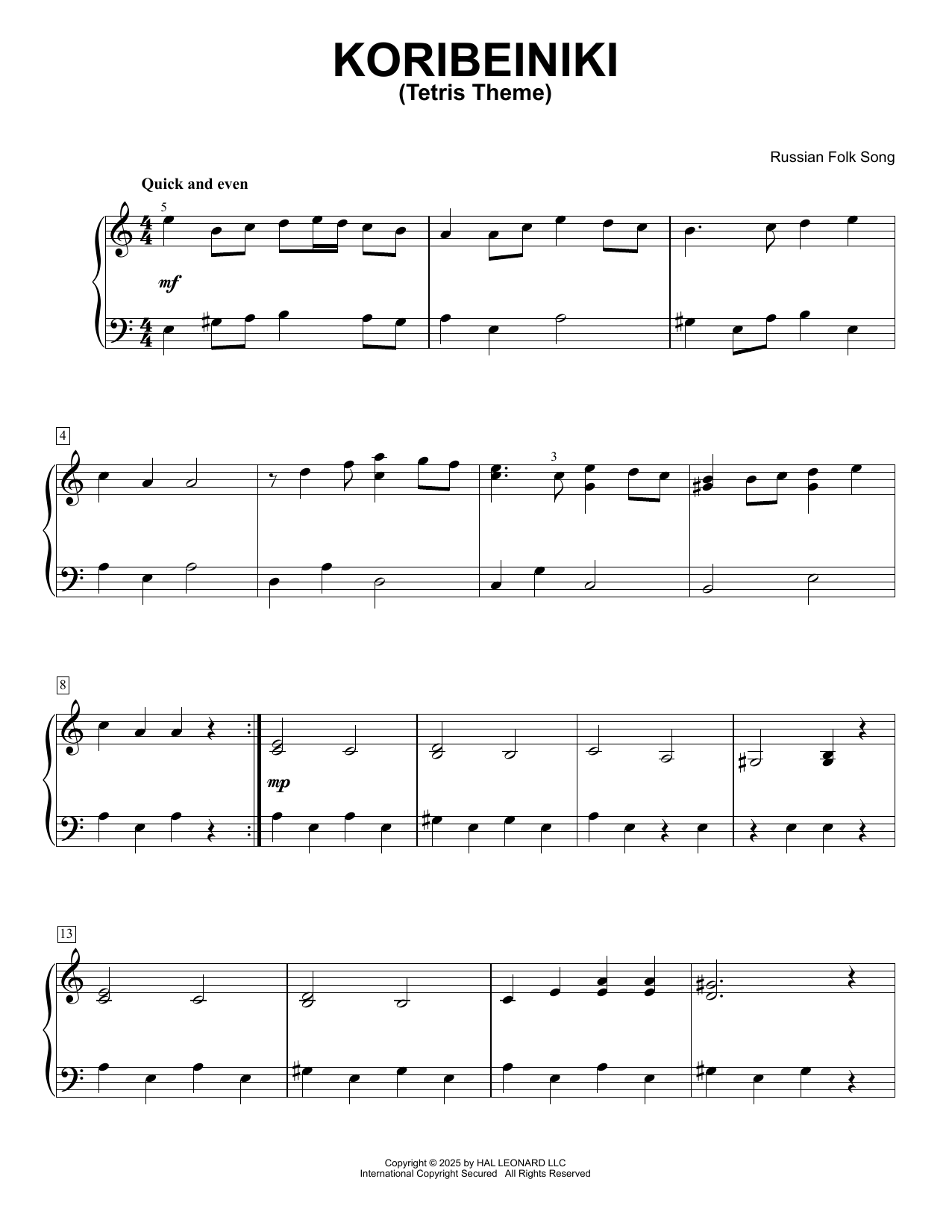 Produktgalerie: Seite 1 von 1 Korobeiniki Tetris Theme, Russian Folk, Klavier