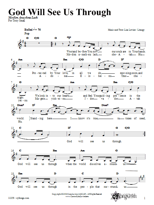 Product gallery: Page 1 of 1 God Will See Us Through, Lisa Levine