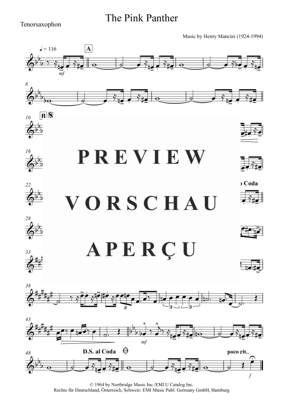 gallery: Pink Panther, , Saxophone Quartet Satb