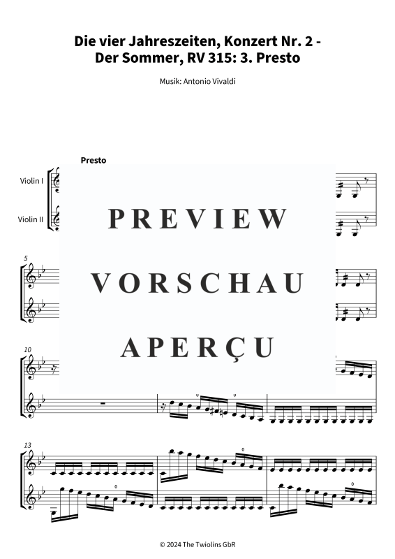 Produktgalerie: Seite 4 von 10 Die vier Jahreszeiten, Konzert Nr. 2 - Der Sommer - 3. Presto, The Twiolins, (Duett 2x Violine)