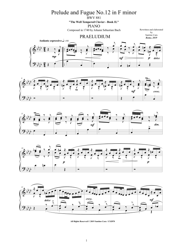 Product picture to: Prelude and Fugue No. 12 in F minor BWV 881Johann Sebastian Bach