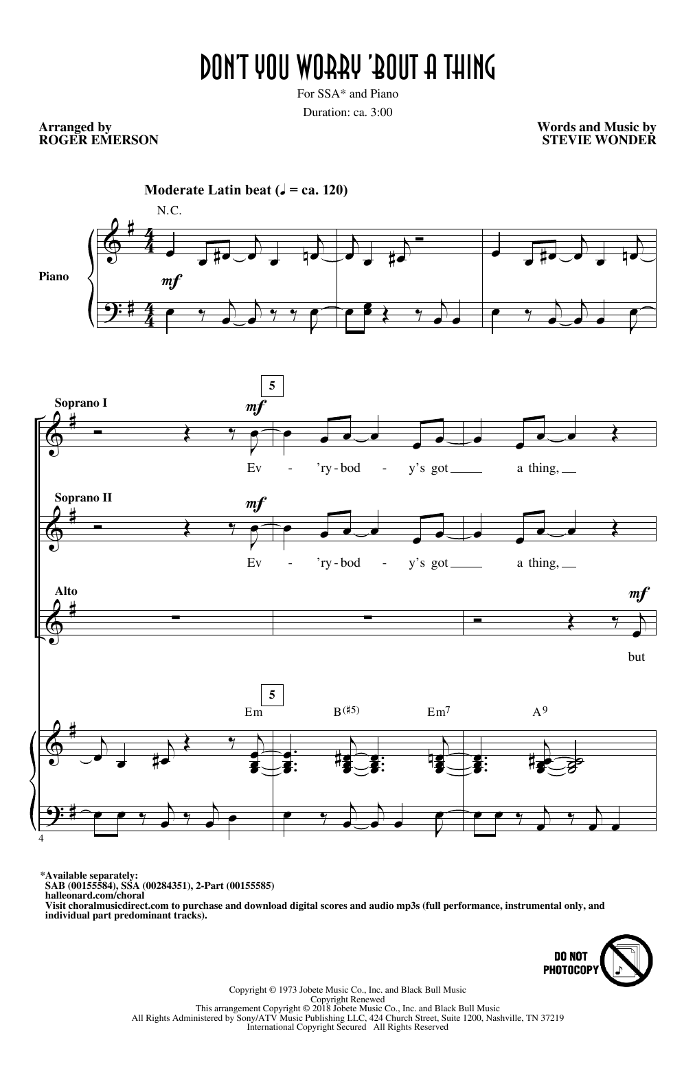 Product gallery: Page 1 of 1 Don't You Worry 'Bout A Thing (arr. Roger Emerson), Stevie Wonder