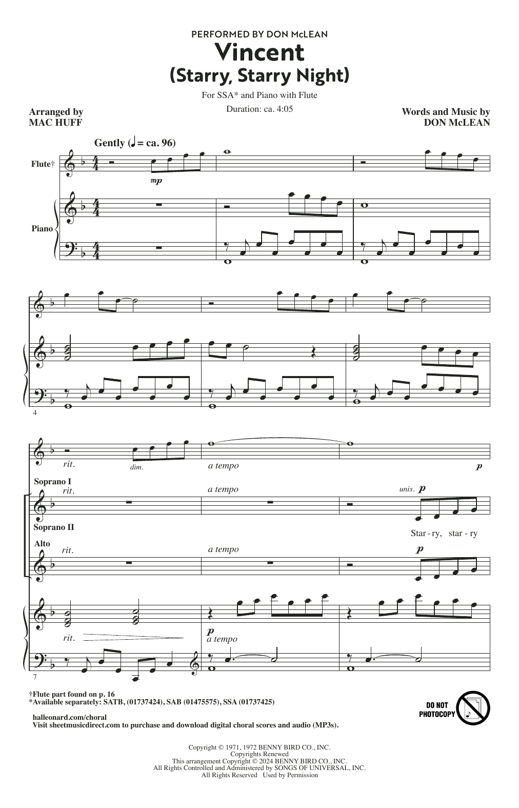 Produktgalerie: Seite 1 von 1 Vincent (Starry Starry Night) (arr. Mac Huff), Don McLean, Chor