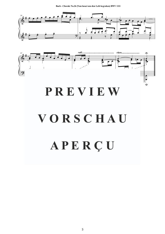 Produktgalerie: Seite 4 von 4 Choral No.26 in G-Dur (Nun lasset uns den Leib begraben) BWV 1111, , Klavier Solo
