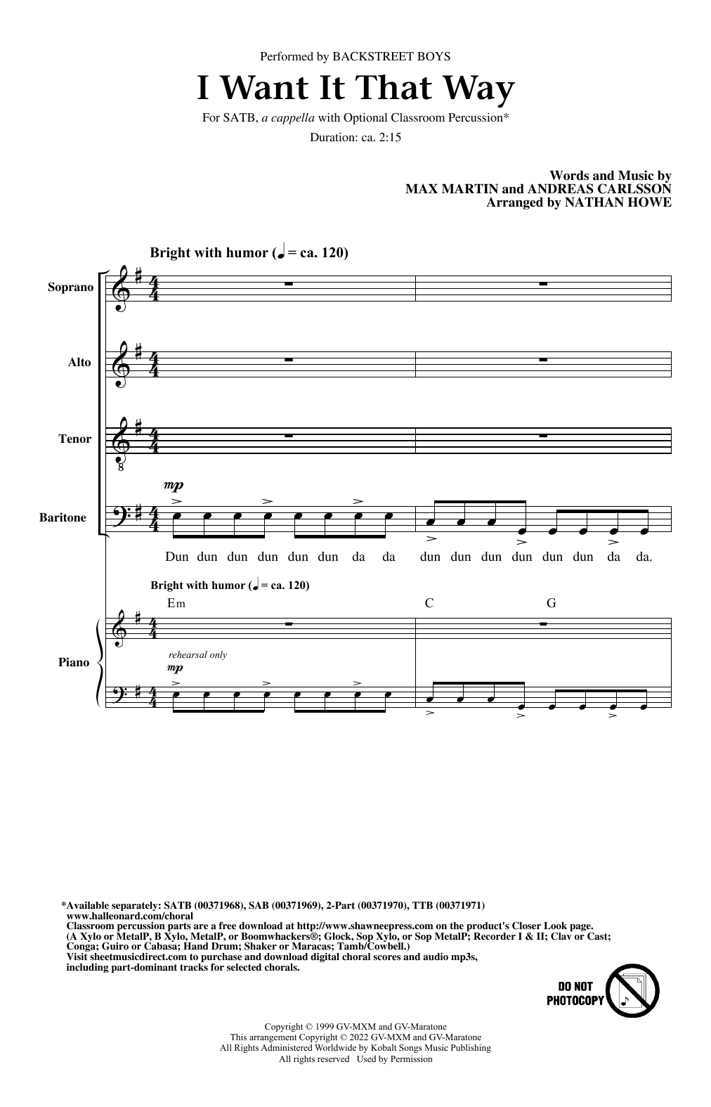 Produktbild zu: I Want It That Way (arr. Nathan Howe)