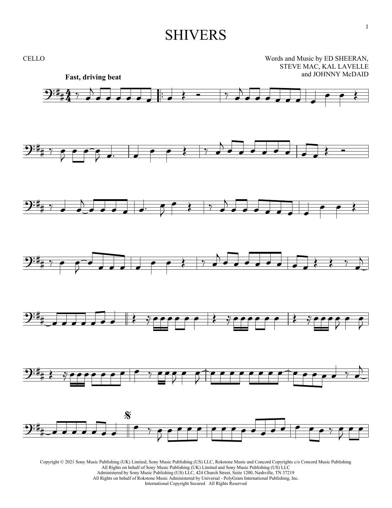 Produktgalerie: Seite 1 von 1 Shivers, Ed Sheeran, Violoncello