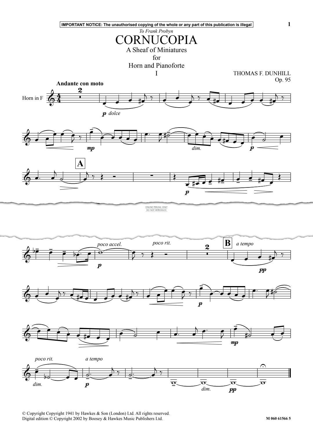 Produktgalerie: Seite 1 von 1 Cornucopia - A Sheaf of Miniatures for Horn and Pianoforte (I), Thomas F. Dunhill, Horn, Klavier