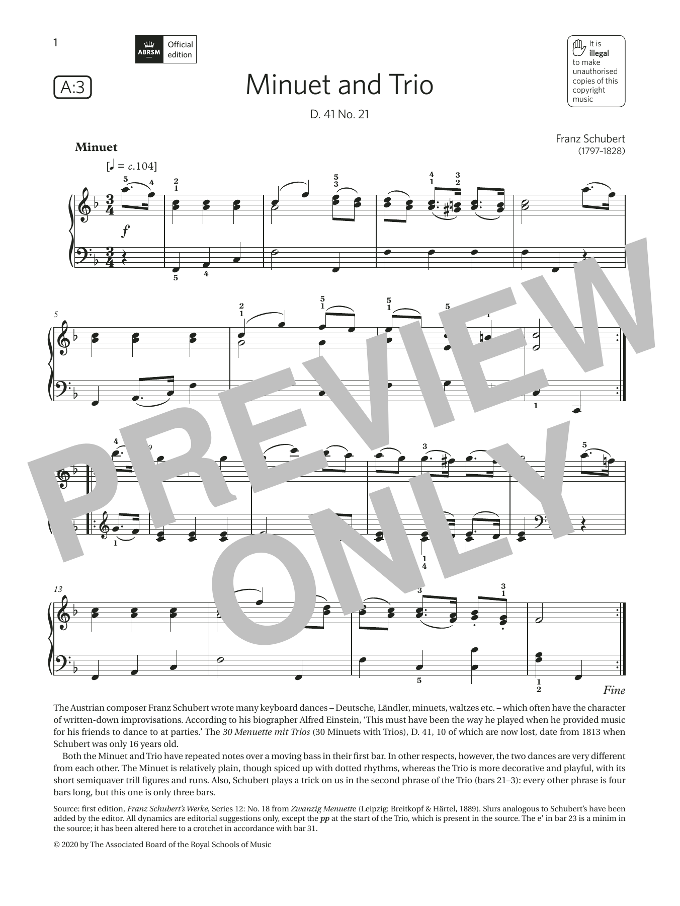 Product picture to: Minuet and Trio (Grade 4, list A3, from the ABRSM Piano Syllabus 2021 & 2022)