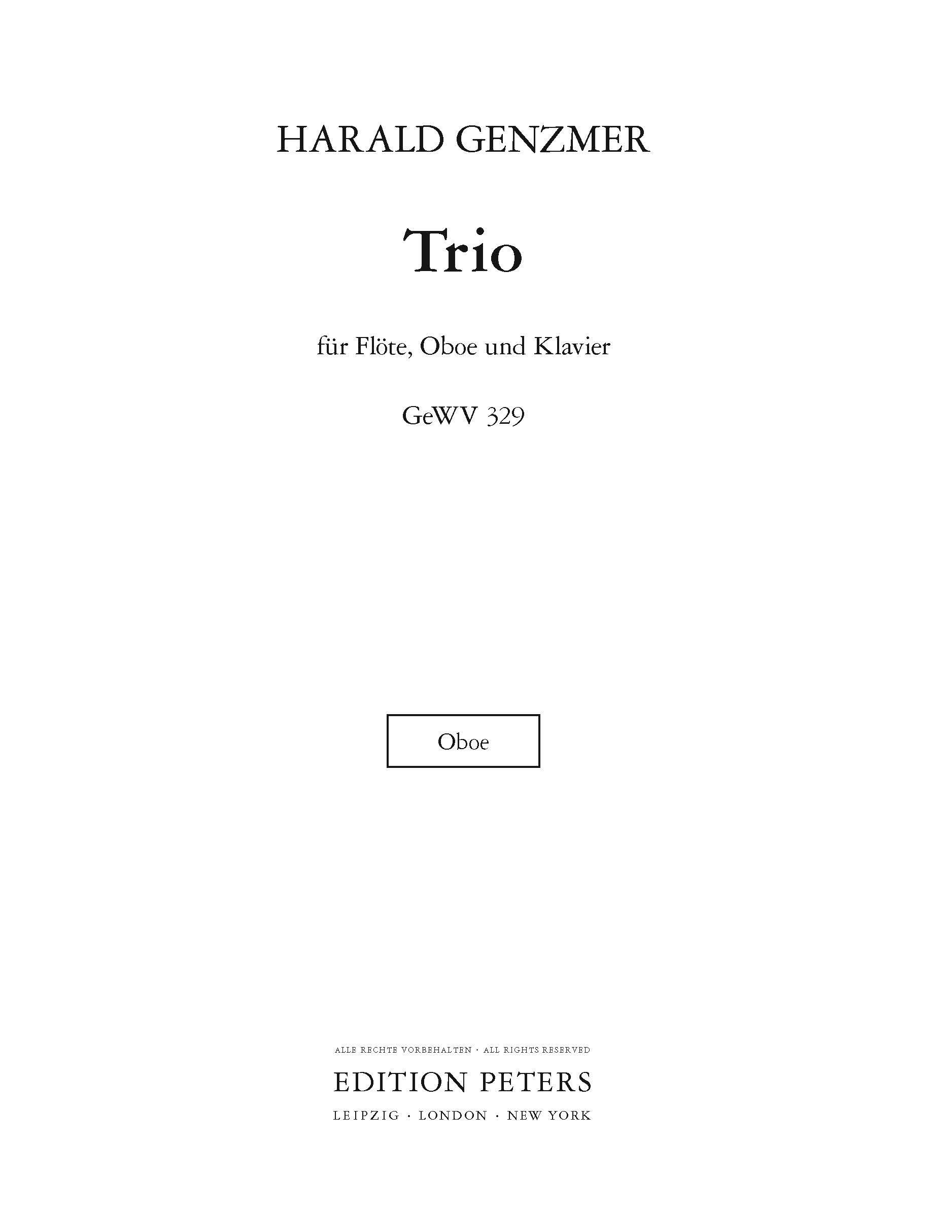 Produktbild zu: Trio für Flöte, Oboe and Klavier