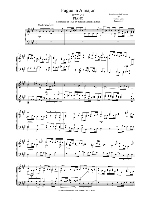 Product picture to: Fugue in A major BWV 949Johann Sebastian Bach