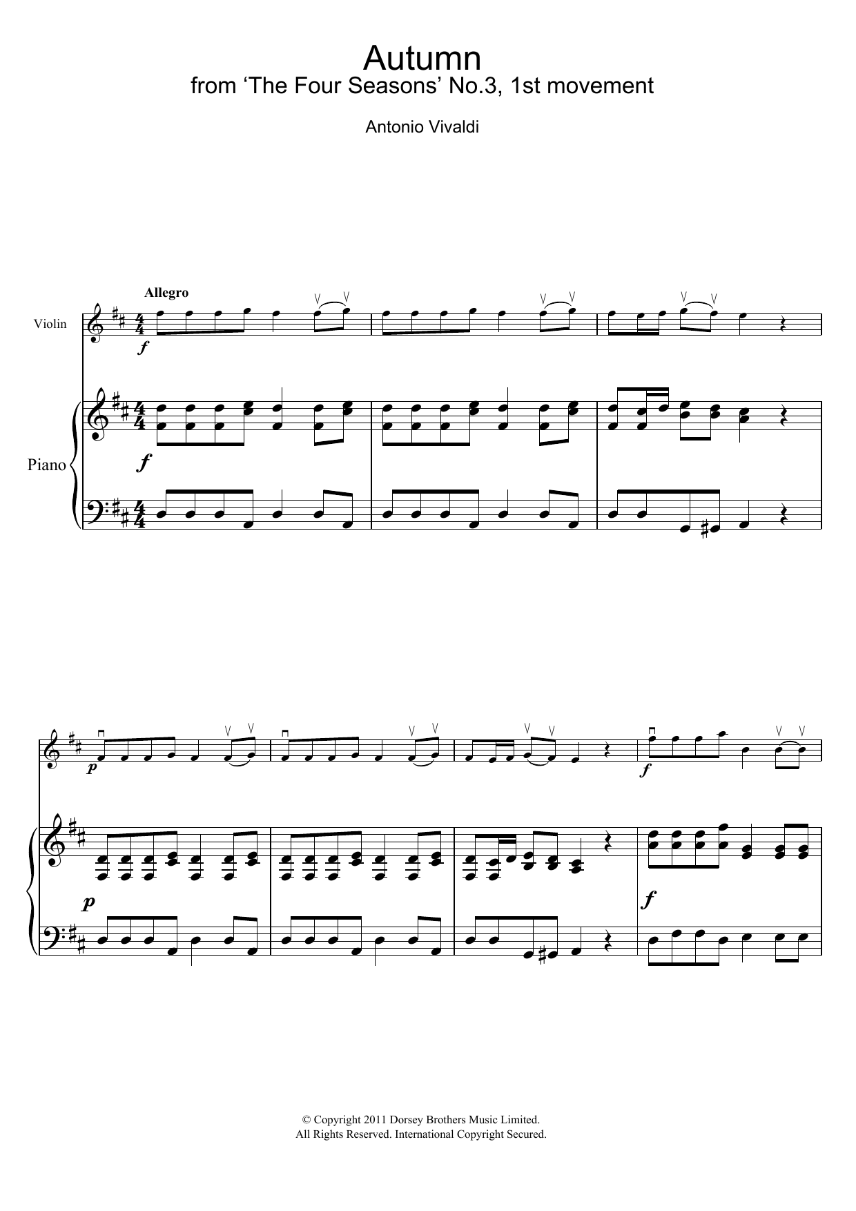 Product gallery: Page 1 of 1 Autumn (from The Four Seasons), 1st Movement, Antonio Vivaldi