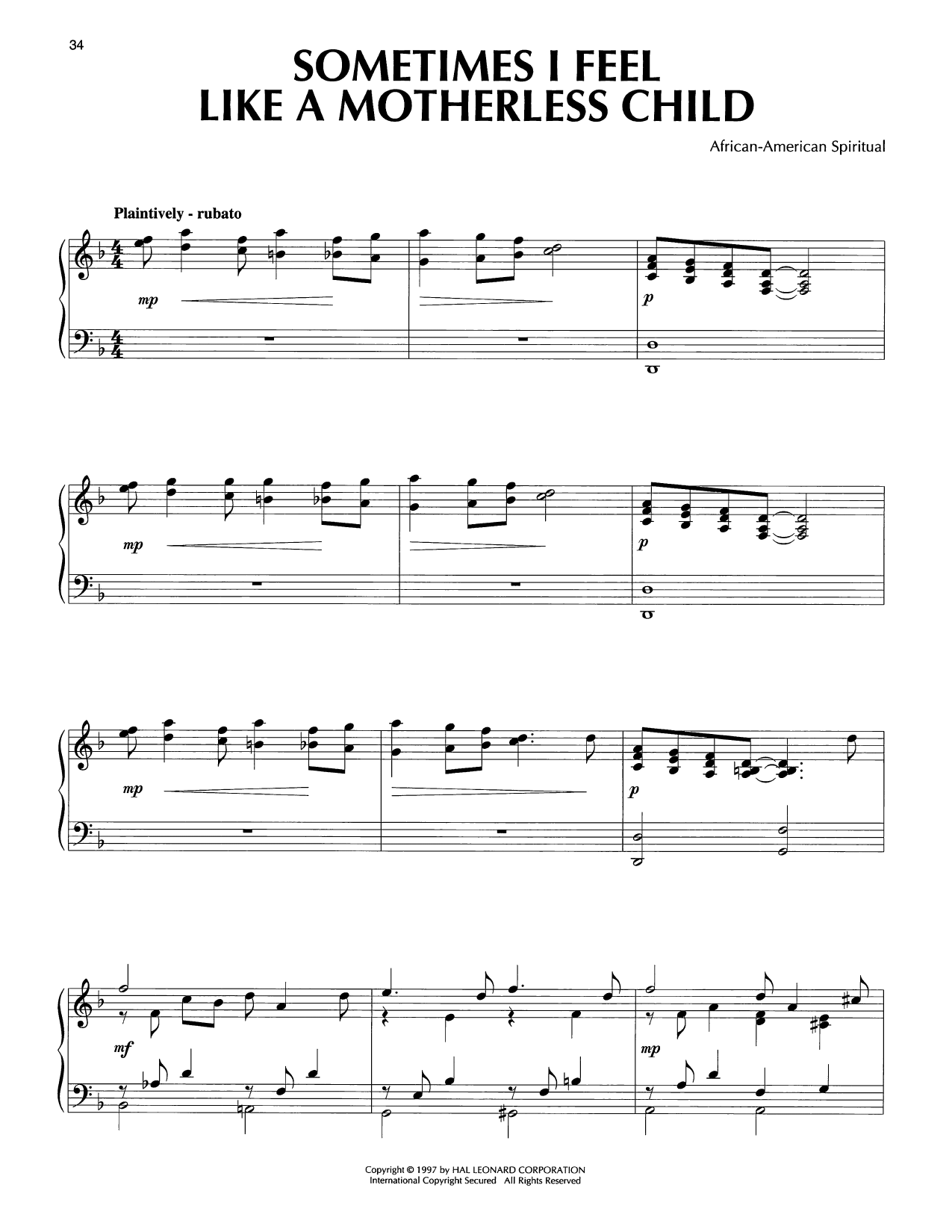 Produktgalerie: Seite 1 von 1 Sometimes I Feel Like A Motherless Child (arr. Kurt Kaiser), Traditional, Klavier