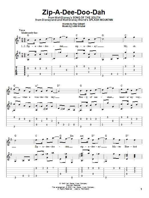 Product picture to: Zip-A-Dee-Doo-Dah (from Song Of The South)