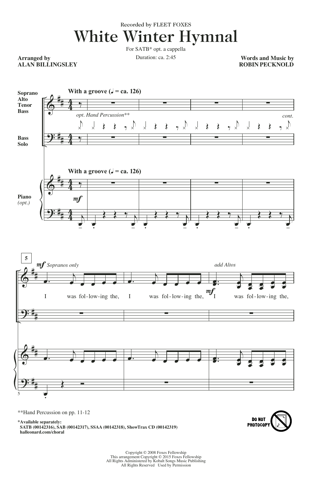 Product picture to: White Winter Hymnal (arr. Alan Billingsley)