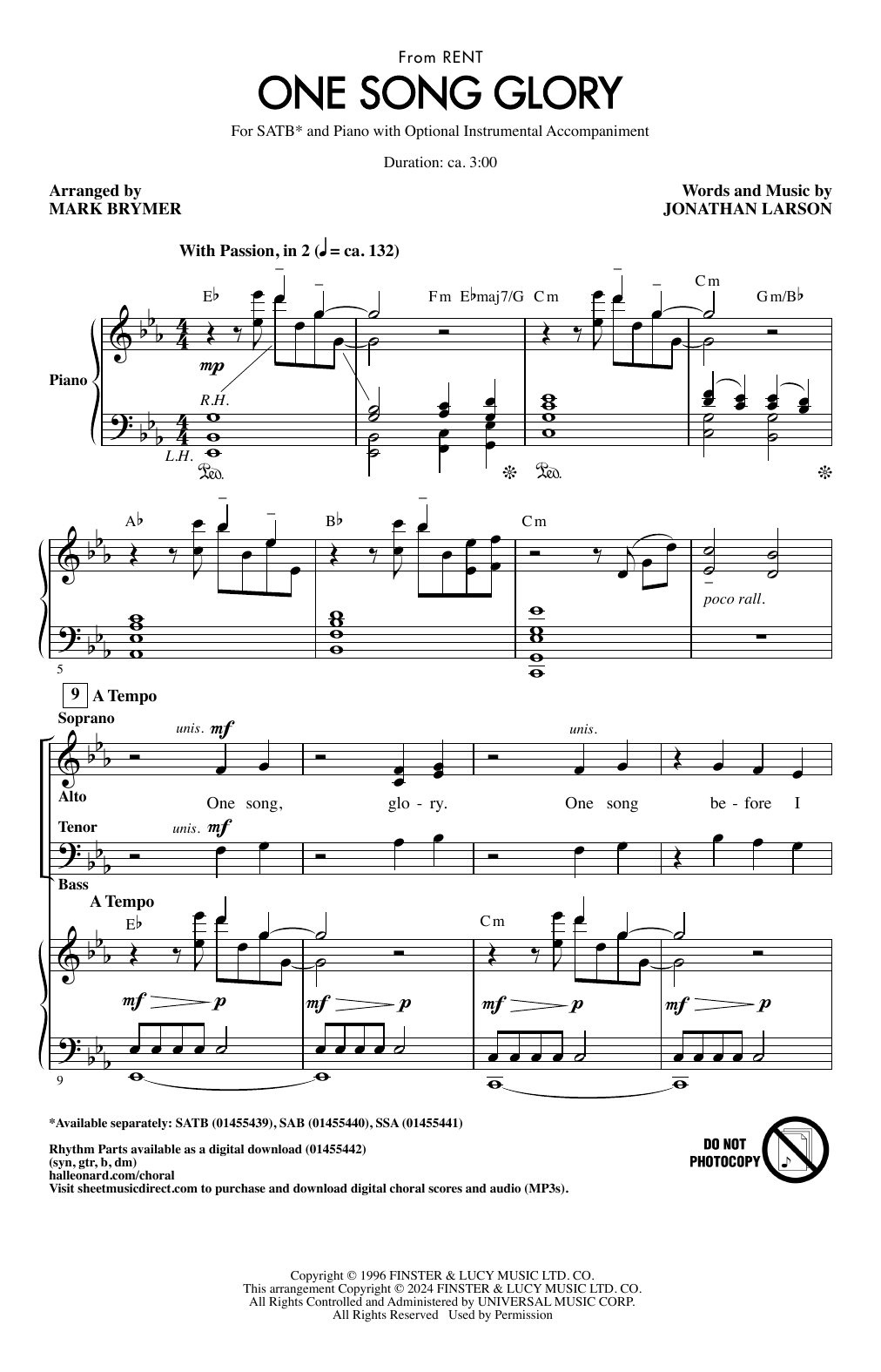 Produktbild zu: One Song Glory (from Rent) (arr. Mark Brymer)