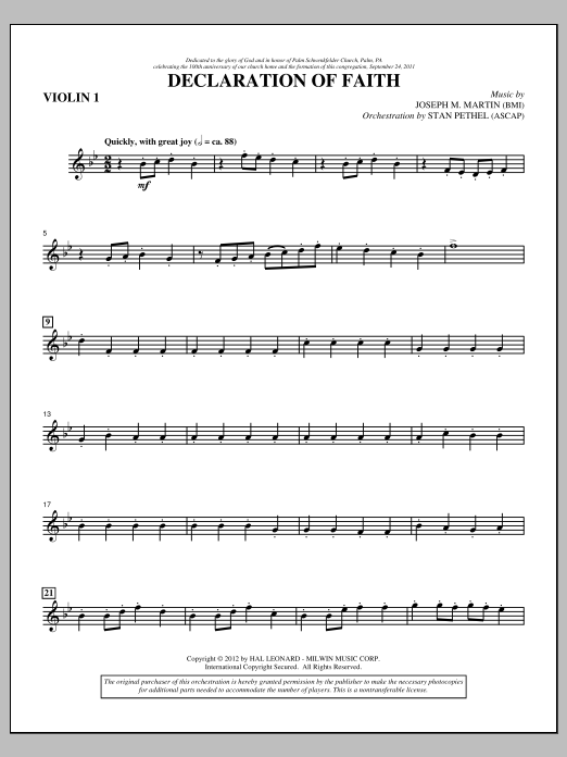 Product picture to: Declaration Of Faith - Violin 1