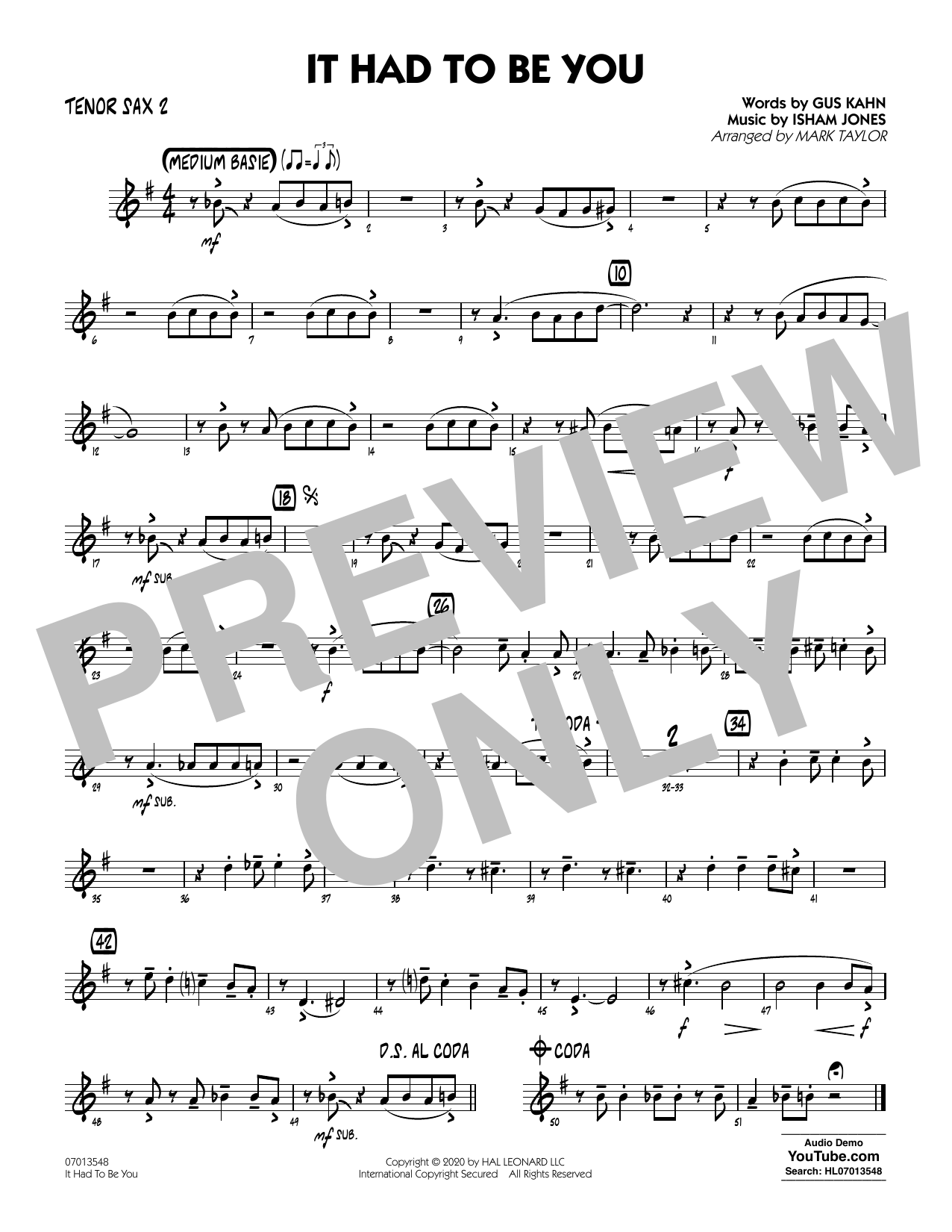Produktgalerie: Seite 1 von 1 It Had to Be You (arr. Mark Taylor) - Tenor Sax 2, 