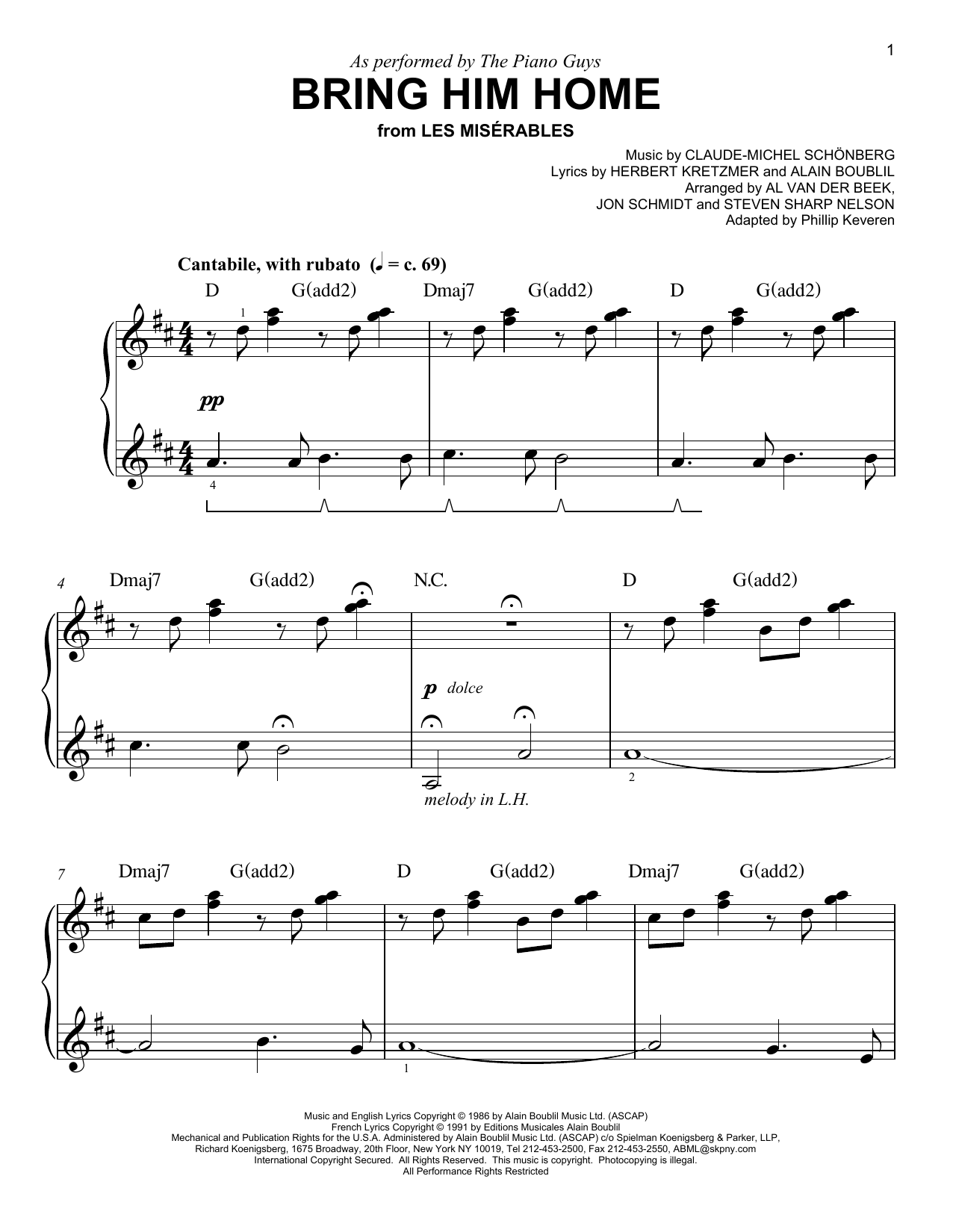 Produktbild zu: Bring Him Home (arr. Phillip Keveren)