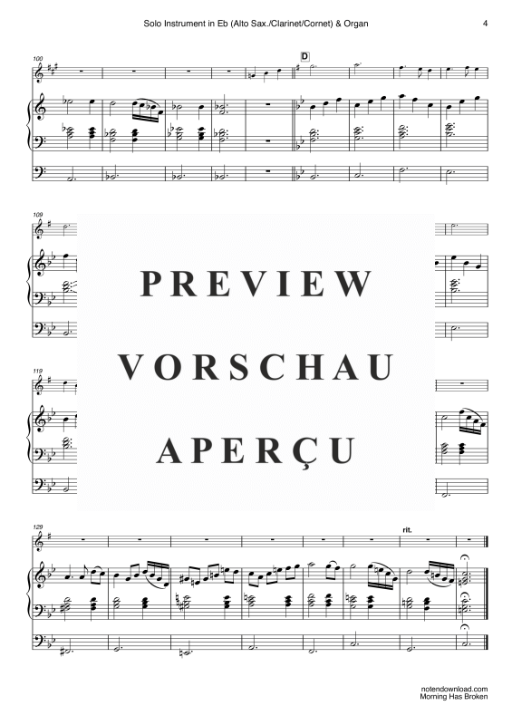 gallery: Morning Has Broken, Stevens, Cat, (Solo Instrument in Es: Alt/Bariton Saxophon Es Klarinette, Kornett und Orgel)