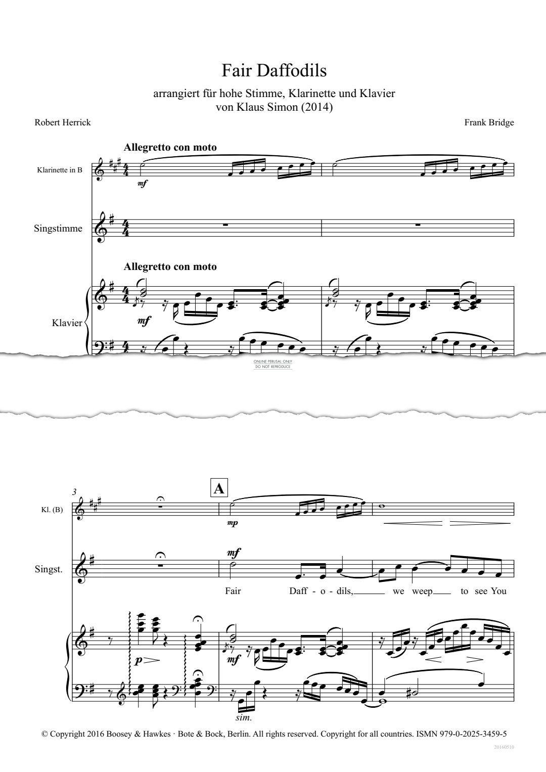 Produktgalerie: Seite 1 von 1 Fair Daffodils, Frank Bridge, Gesang, Klarinette, Klavier