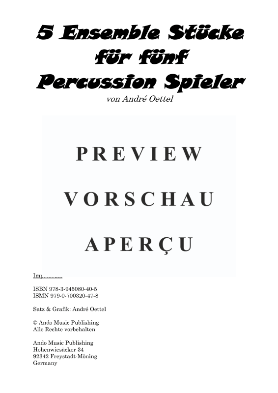 Produktgalerie: Seite 3 von 11 5 Ensemble Stücke für fünf Percussion Spieler, , Perkussion Ensemble Quintett