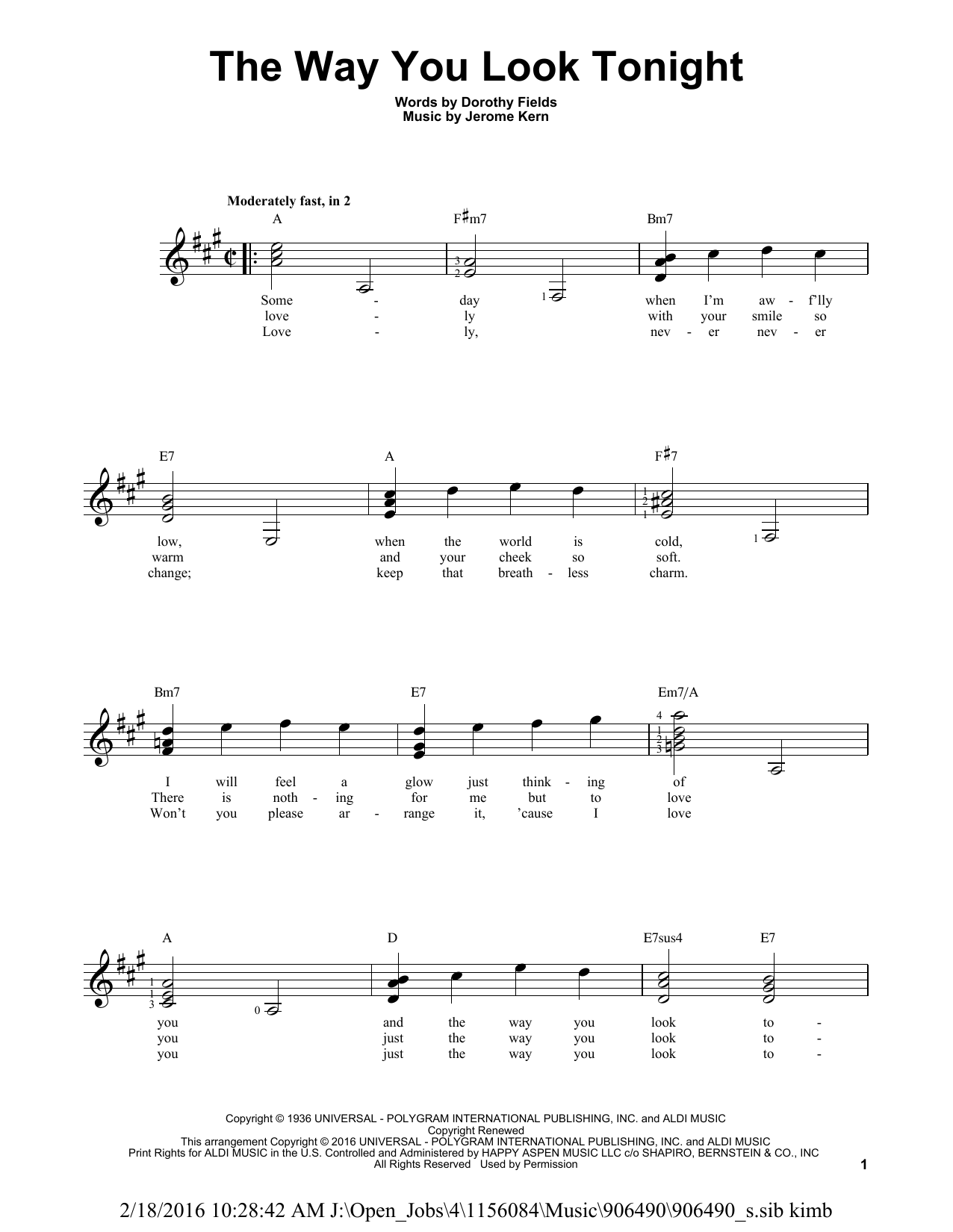 Product gallery: Page 1 of 1 The Way You Look Tonight, Jerome Kern