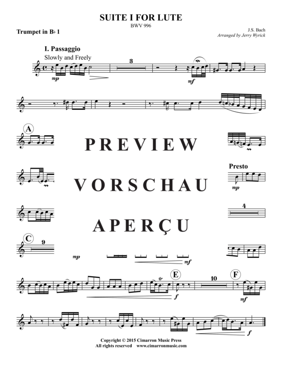 Produktgalerie: Seite 14 von 21 Suite Nr. 1 for Lute, BWV 996 , , (Blechbläser-Quintett)